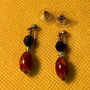 Orange, Black and Gold Tone Post Pierced Earrings